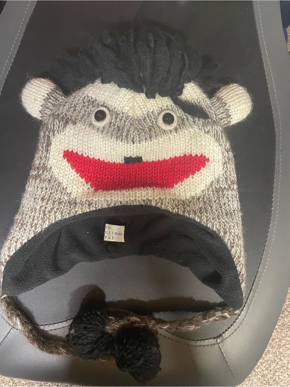 Kids Novelty Wool Monkey Hat in Brown, Cream & Red